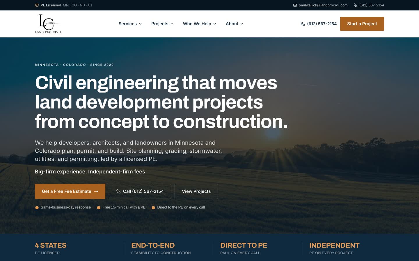 Land Pro Civil website